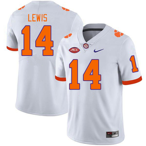 Men #14 Shelton Lewis Clemson Tigers College Football Jerseys Stitched-White - Click Image to Close
